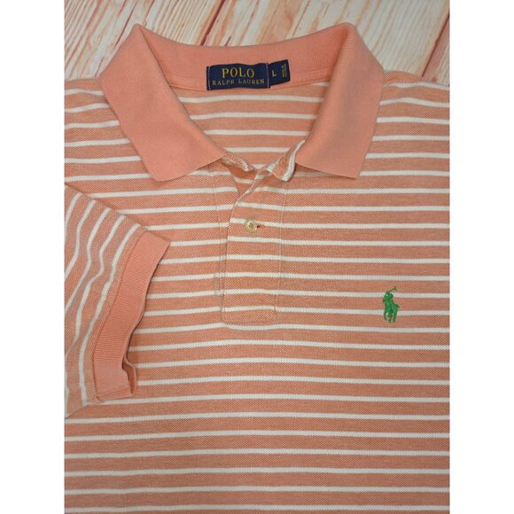 Polo Ralph Lauren Mens Orange Striped Cotton Polo Shirt Large - Picture 4 of 7
